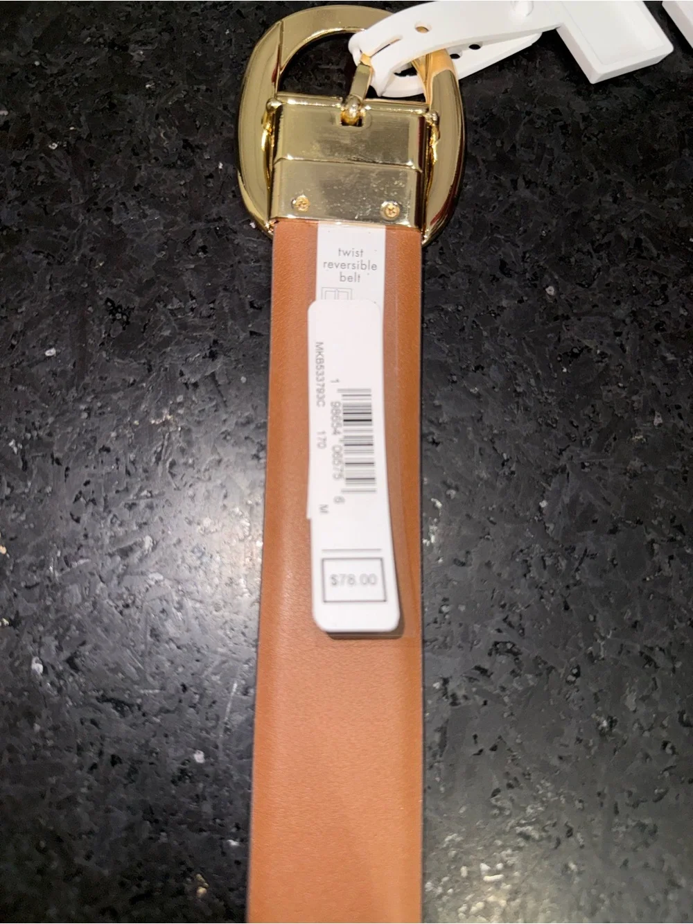 NEW Michael Kors REVERSIBLE Beige Logo & Cognac Brown Belt Gold Oval Buckle SZ M